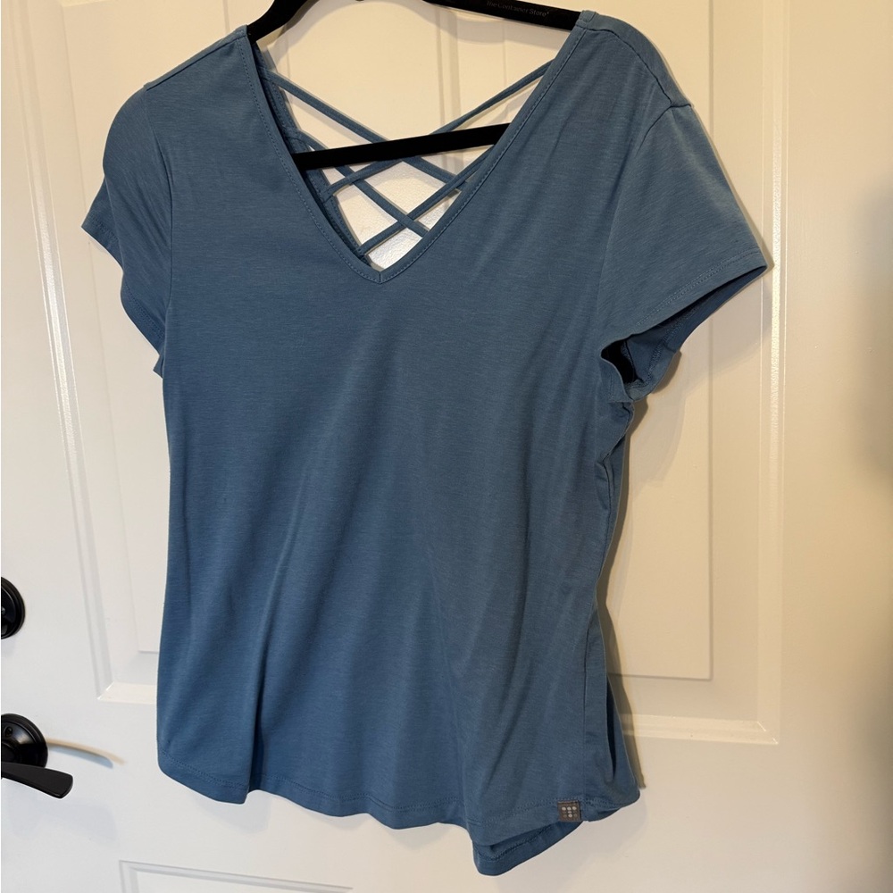Title Nine Blue Short Sleeve Crisscross V-Neck Tee